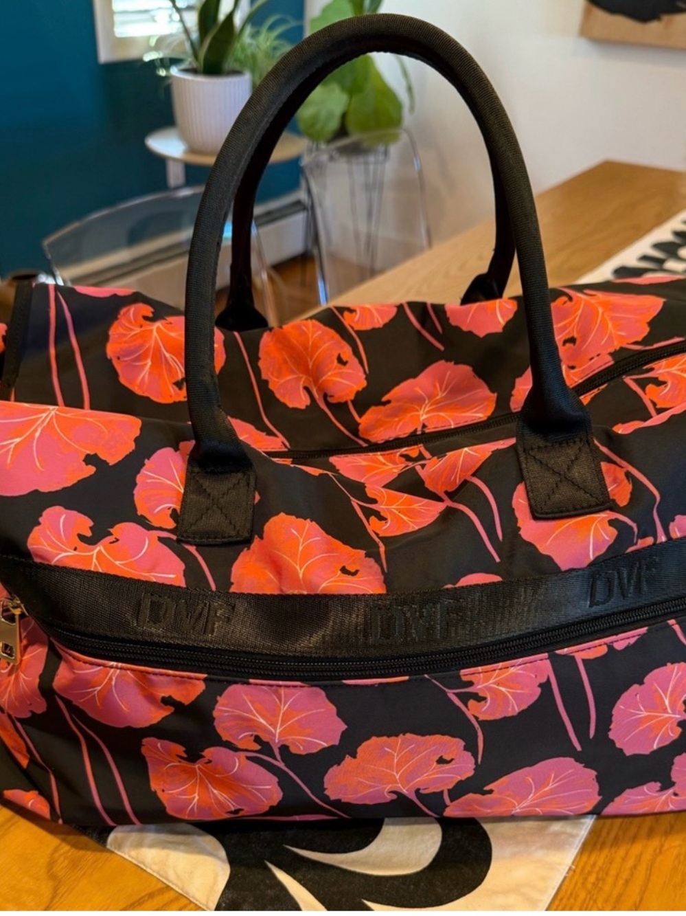 5/$10 item Large  Travel Tote with Pink-Orange Floral Print